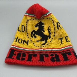 Vintage Ferrari Racing Team F1 Knit Beanie Hat World Champion Red